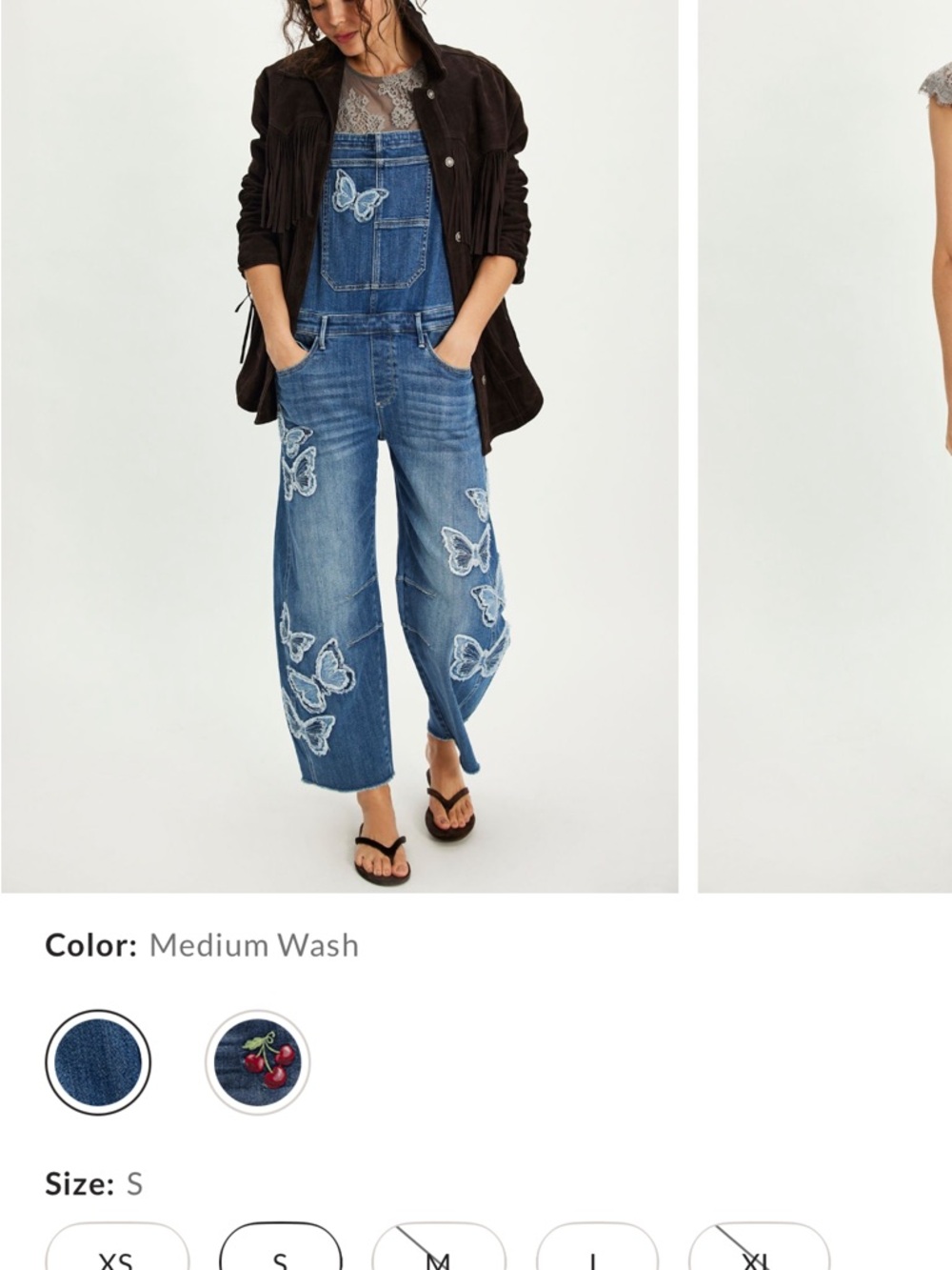 ISO DRIFTWOOD small or medium Wash Denim Butterfly Embroidered Overalls